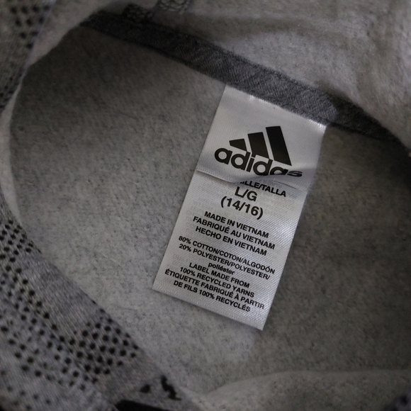 Adidas Kids Boys Grey & Black Logo Text Pull Over Outdoor Hoodie with Pocket - Picture 8 of 9